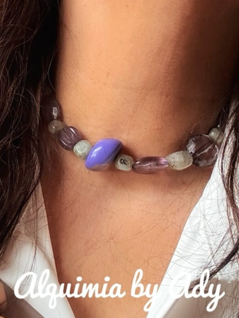 LABRADORITE Lavender and Lilac Beaded Choker Necklace